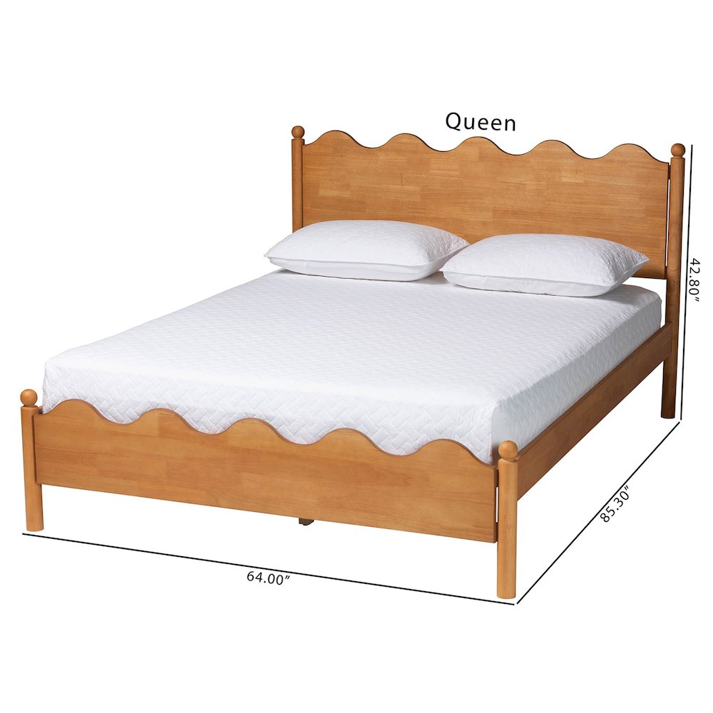 Malaya Modern Oak Brown Wood Queen Platform Bed with Scalloped Edges. Picture 9