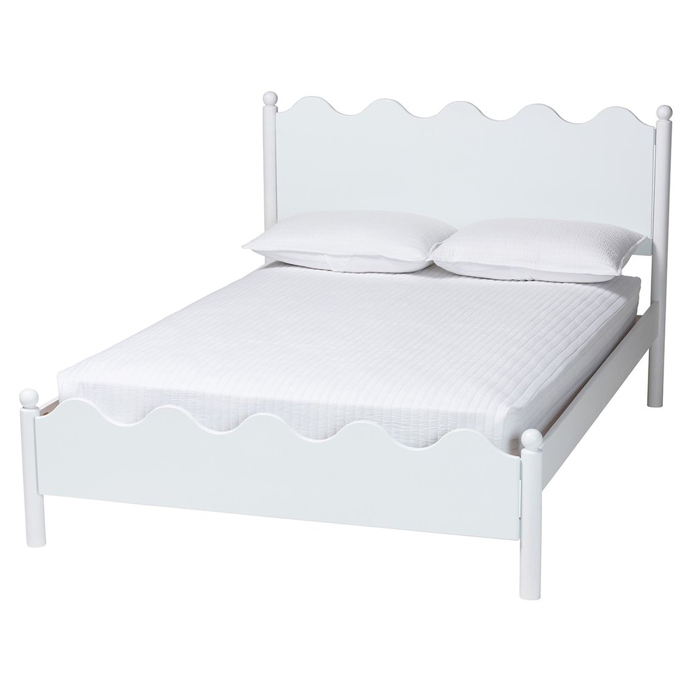 Malaya Modern White Wood Full Platform Bed with Scalloped Edges. Picture 1