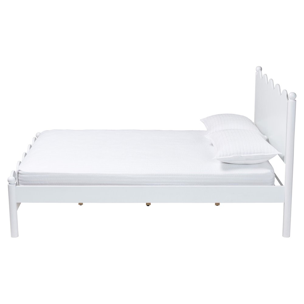 Malaya Modern White Wood Full Platform Bed with Scalloped Edges. Picture 2