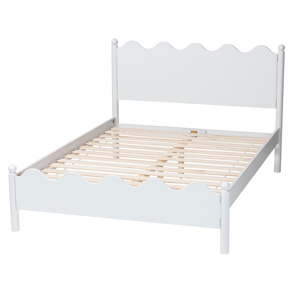 Malaya Modern White Wood Full Platform Bed with Scalloped Edges. Picture 3