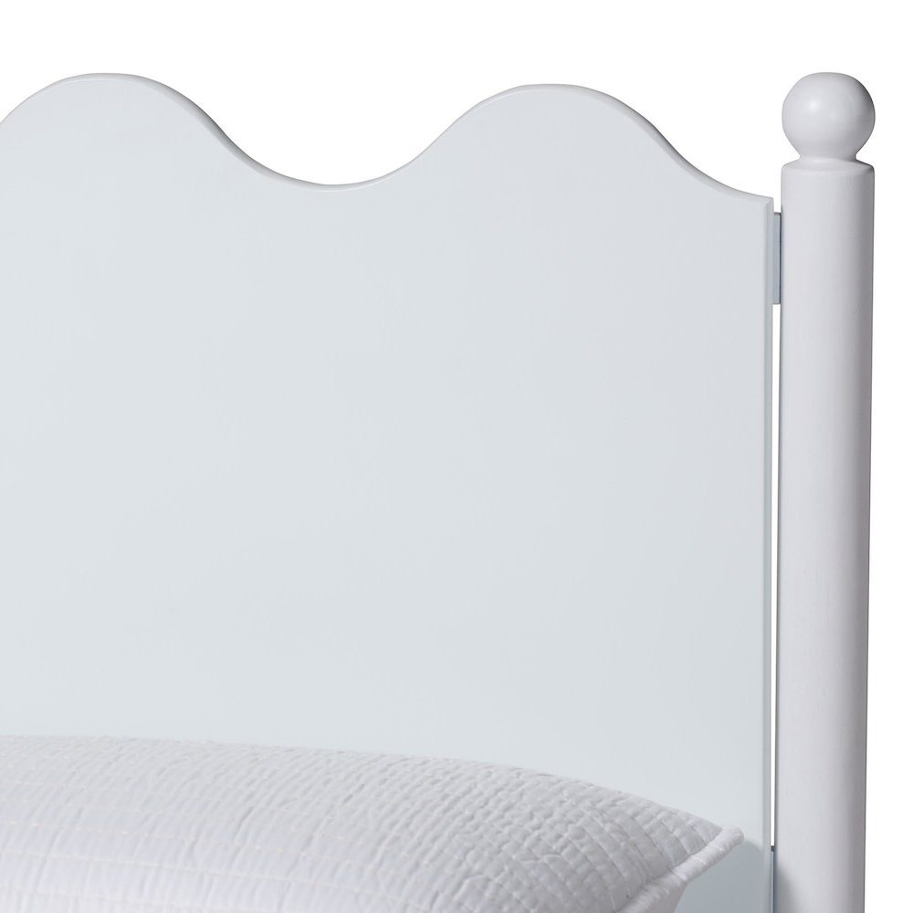 Malaya Modern White Wood Full Platform Bed with Scalloped Edges. Picture 4