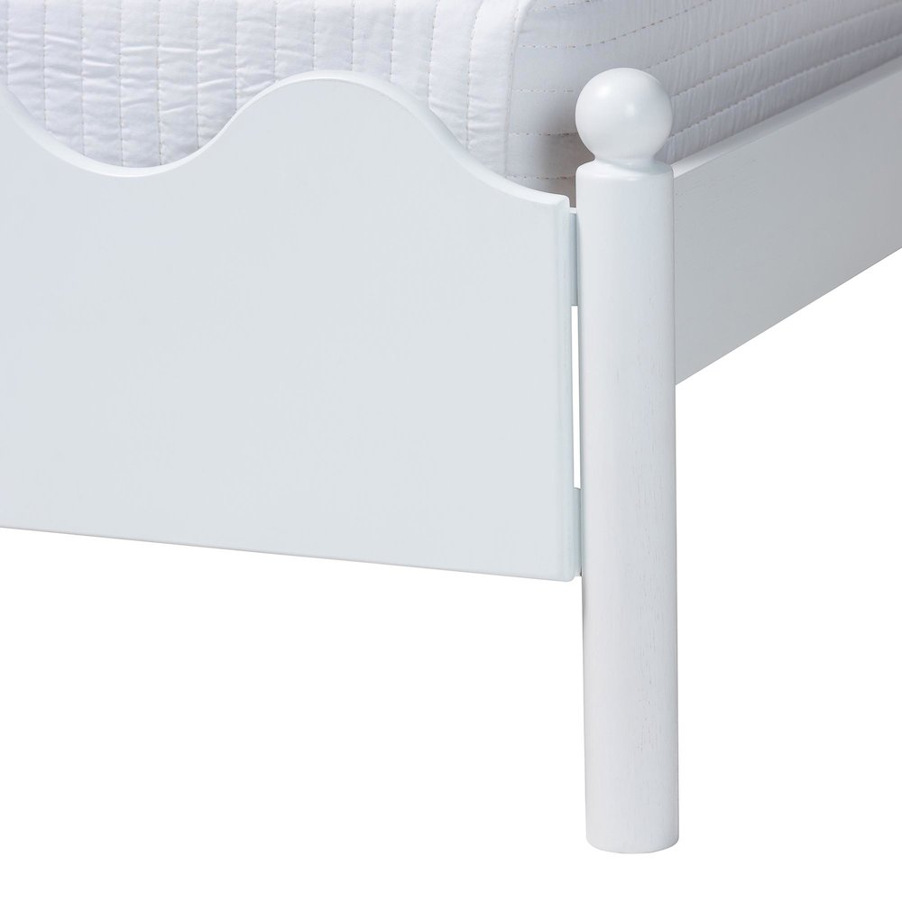 Malaya Modern White Wood Full Platform Bed with Scalloped Edges. Picture 5