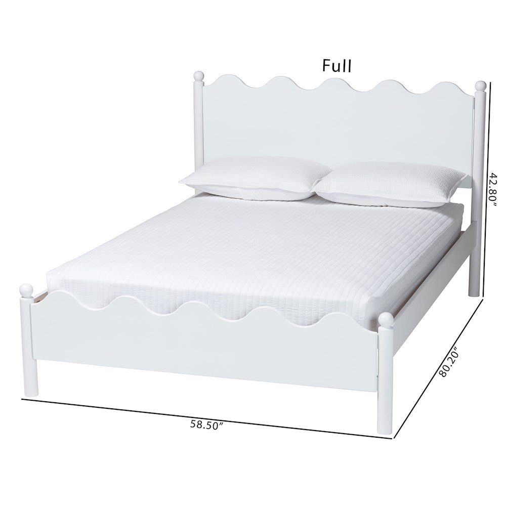Malaya Modern White Wood Full Platform Bed with Scalloped Edges. Picture 9