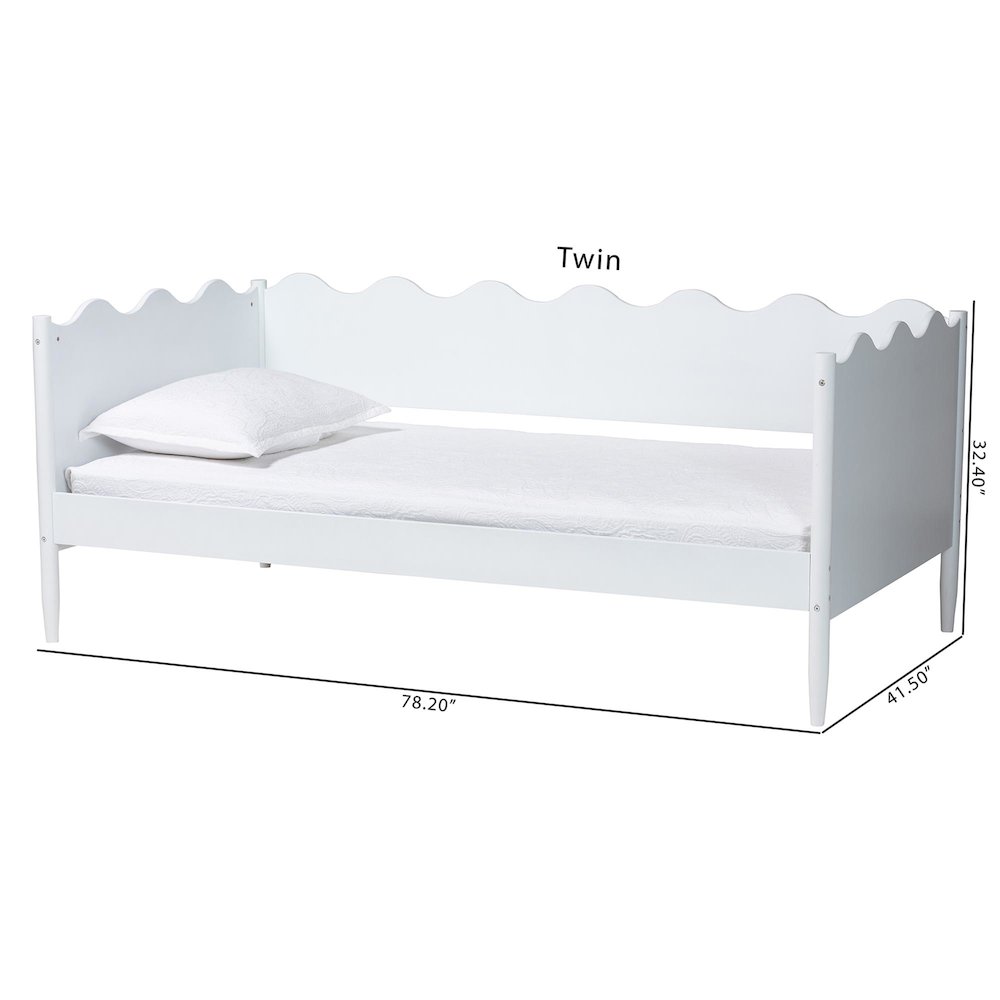 Malaya Modern White Wood Twin Daybed with Scalloped Edges. Picture 9