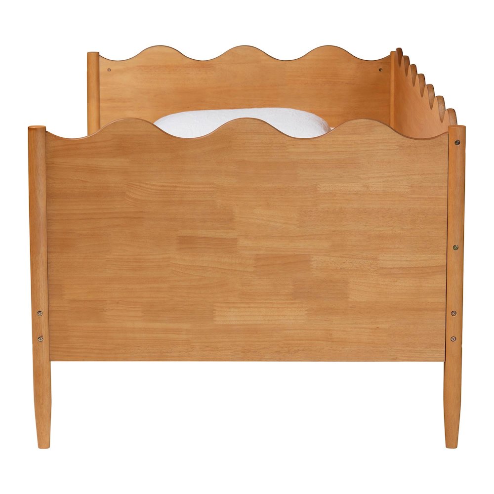 Malaya Modern Oak Brown Wood Twin Daybed with Scalloped Edges. Picture 2