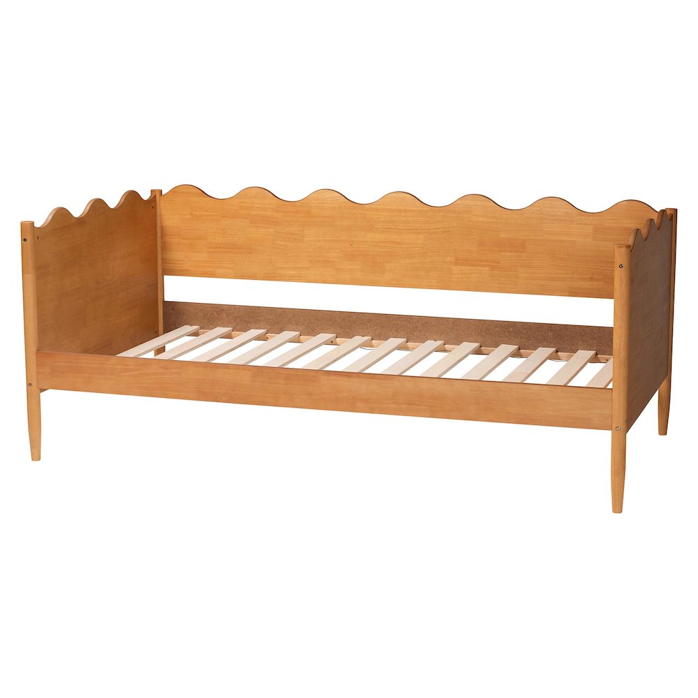 Malaya Modern Oak Brown Wood Twin Daybed with Scalloped Edges. Picture 3