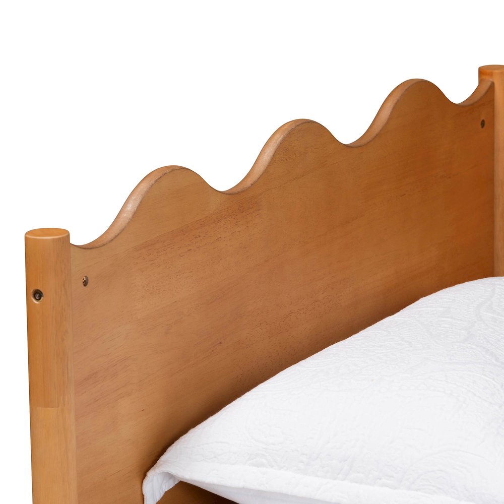 Malaya Modern Oak Brown Wood Twin Daybed with Scalloped Edges. Picture 4