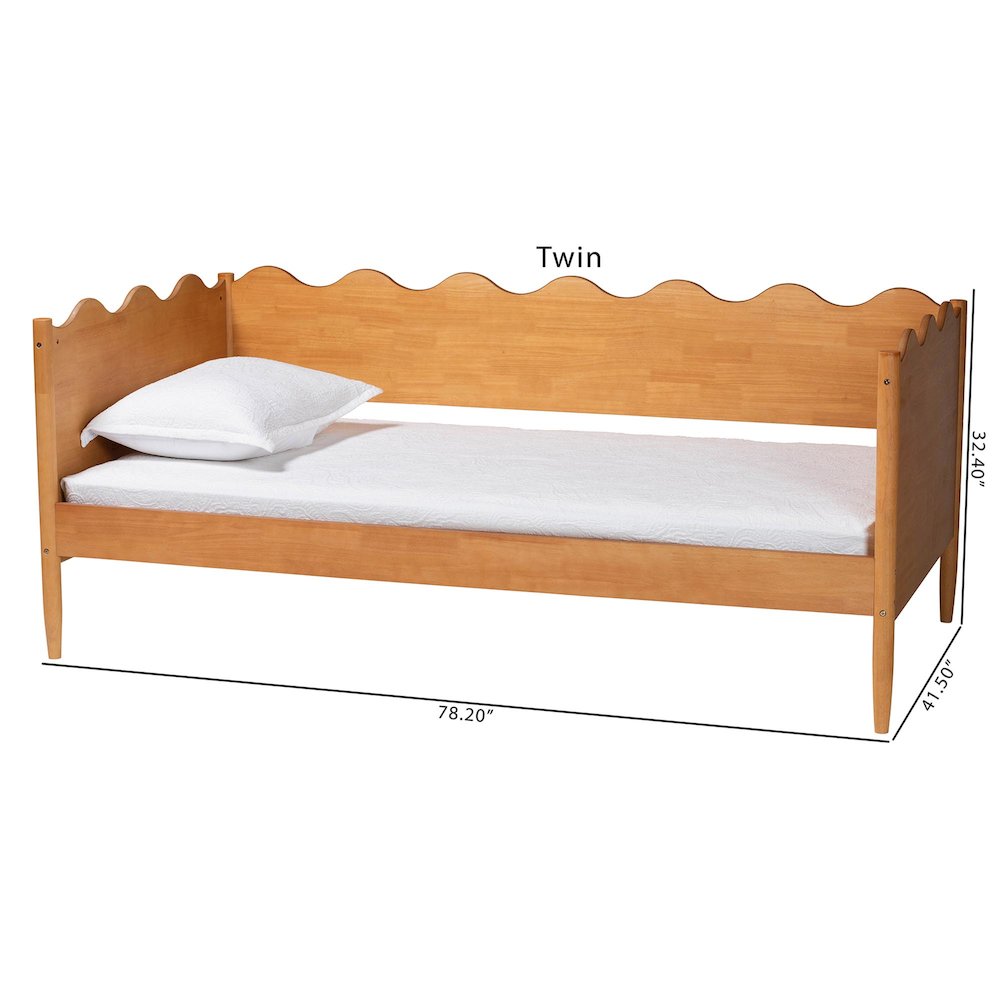 Malaya Modern Oak Brown Wood Twin Daybed with Scalloped Edges. Picture 9