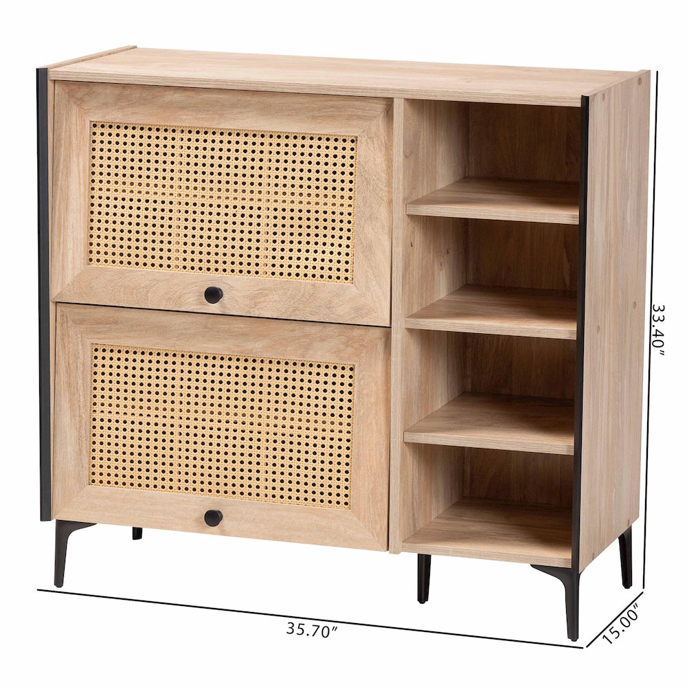 Studio Malcolm Mid-Century Modern Oak Brown Wood Shoe Cabinet with Flipper Doors. Picture 11