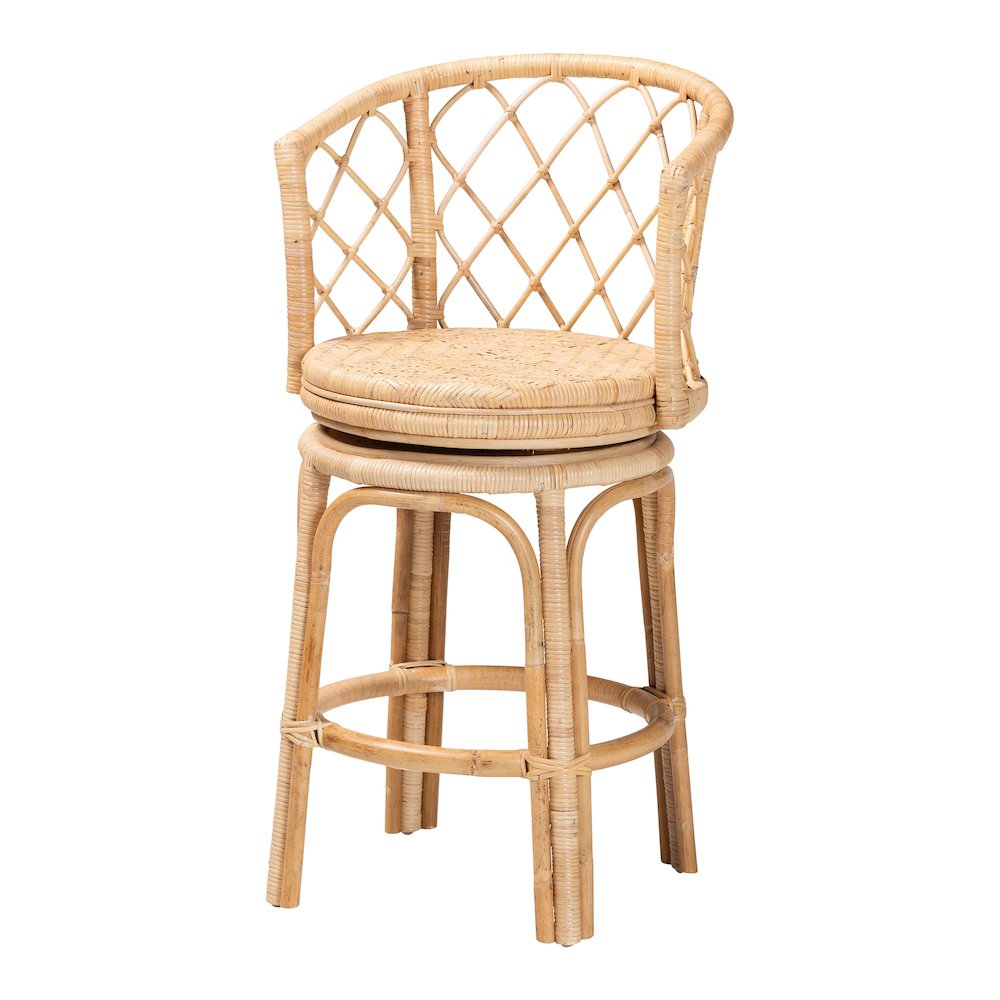 Ayu Bohemian Light Honey Rattan Swivel Counter Stool. Picture 1
