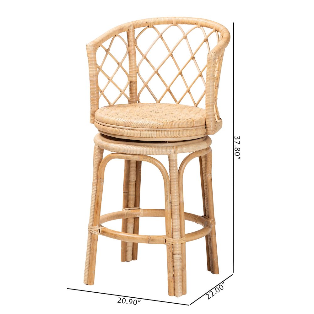 Ayu Bohemian Light Honey Rattan Swivel Counter Stool. Picture 10