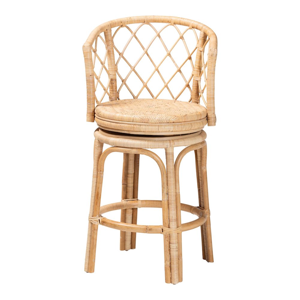 Ayu Bohemian Light Honey Rattan Swivel Counter Stool. Picture 2