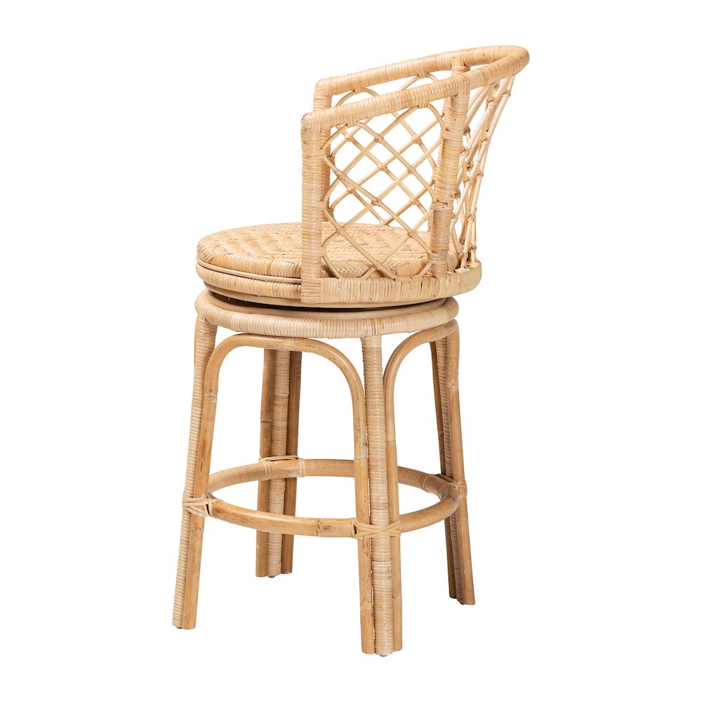 Ayu Bohemian Light Honey Rattan Swivel Counter Stool. Picture 3