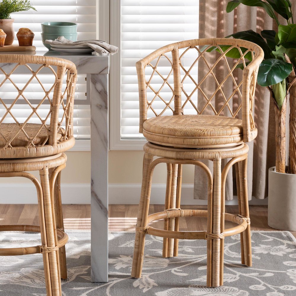 Ayu Bohemian Light Honey Rattan Swivel Counter Stool. Picture 8
