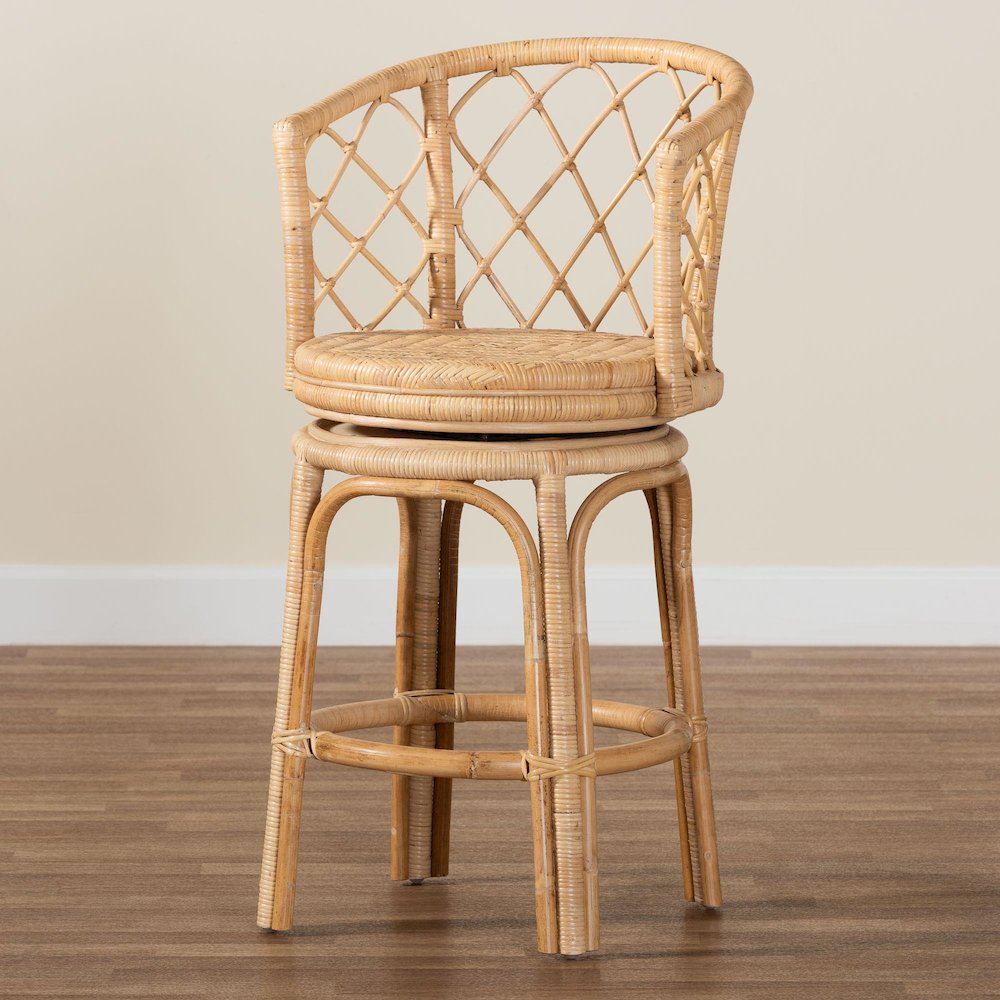 Ayu Bohemian Light Honey Rattan Swivel Counter Stool. Picture 9