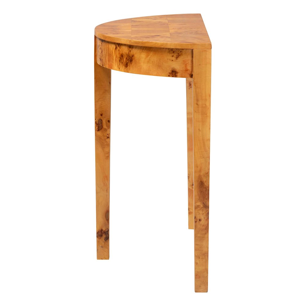 Jihan Modern and  Natural Real Burl Wood Half-Moon Console Table. Picture 3