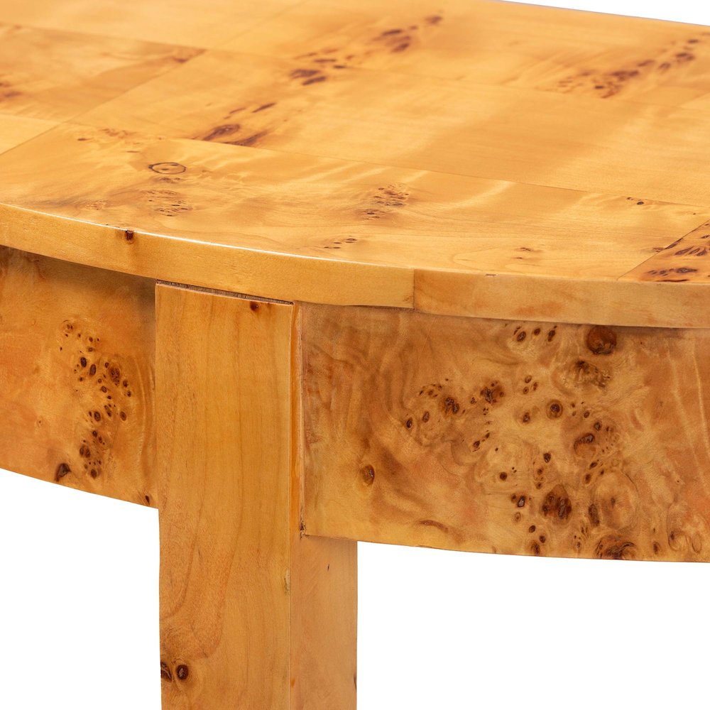 Jihan Modern and  Natural Real Burl Wood Half-Moon Console Table. Picture 5