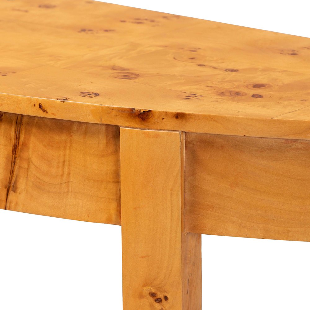 Jihan Modern and  Natural Real Burl Wood Half-Moon Large Console Table. Picture 5