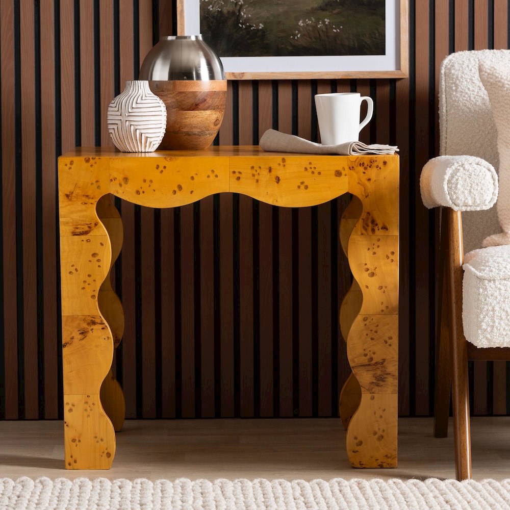 Huxley Modern and  Natural Real Burl Wood End Table. Picture 6