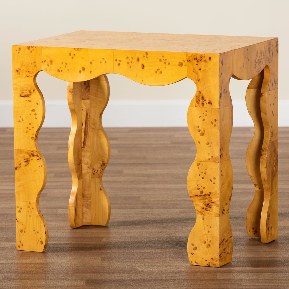 Huxley Modern and  Natural Real Burl Wood End Table. Picture 7
