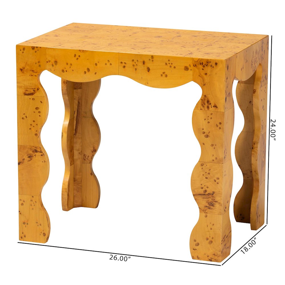 Huxley Modern and  Natural Real Burl Wood End Table. Picture 8