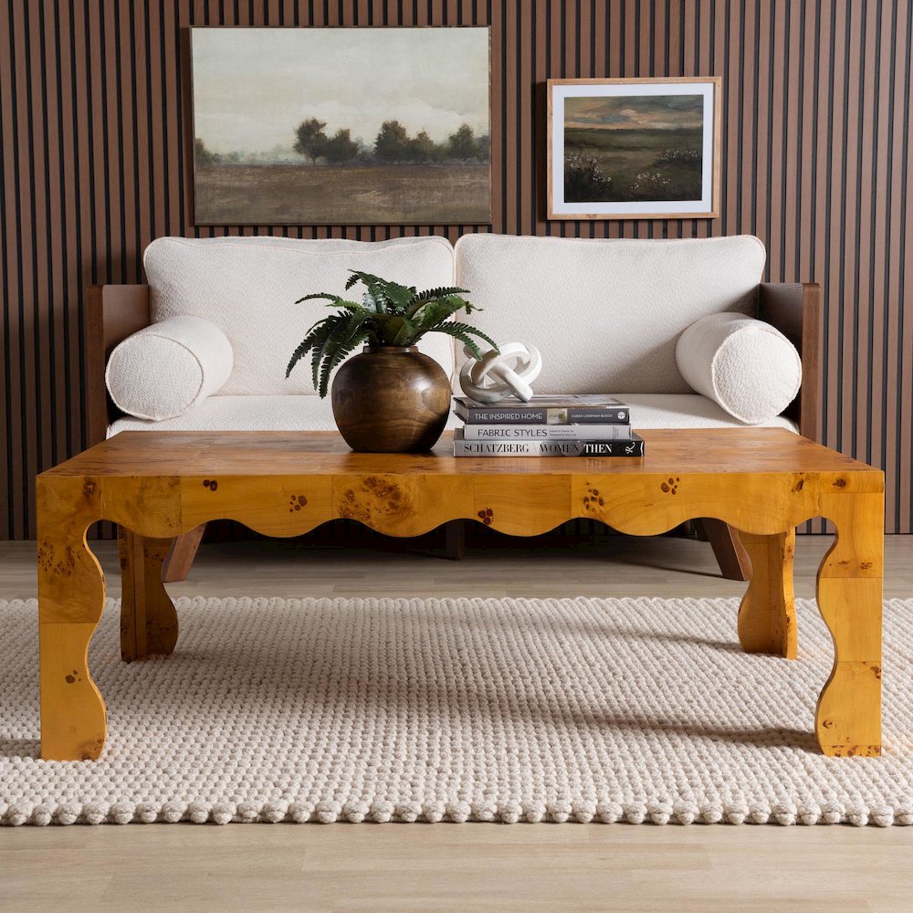 Huxley Modern and  Natural Real Burl Wood Coffee Table. Picture 7