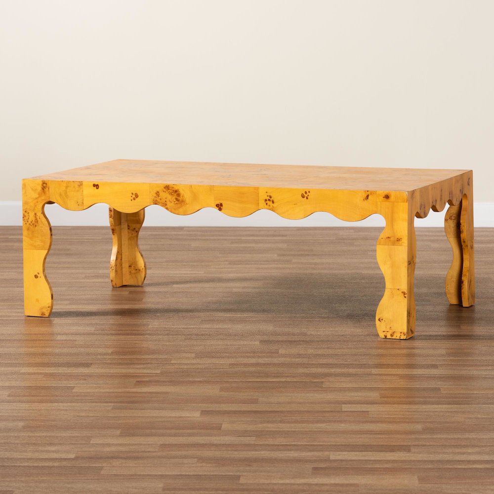 Huxley Modern and  Natural Real Burl Wood Coffee Table. Picture 8