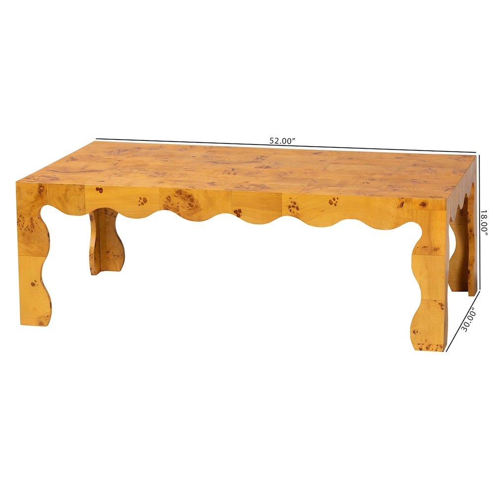 Huxley Modern and  Natural Real Burl Wood Coffee Table. Picture 3