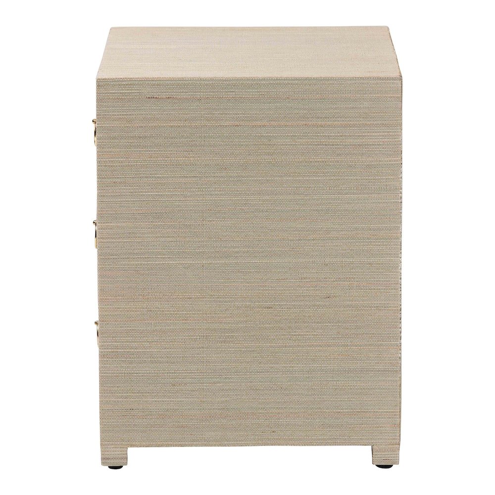 Quinn Bohemian Woven Natural Grasscloth 3-Drawer Nightstand. Picture 4