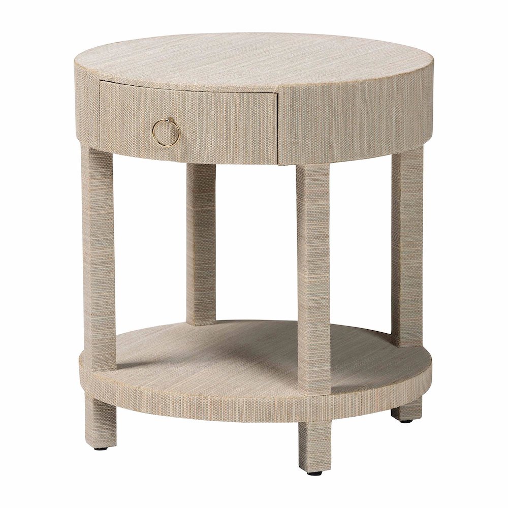 Sadia Bohemian Woven Natural Grasscloth 1-Drawer Nightstand. Picture 1