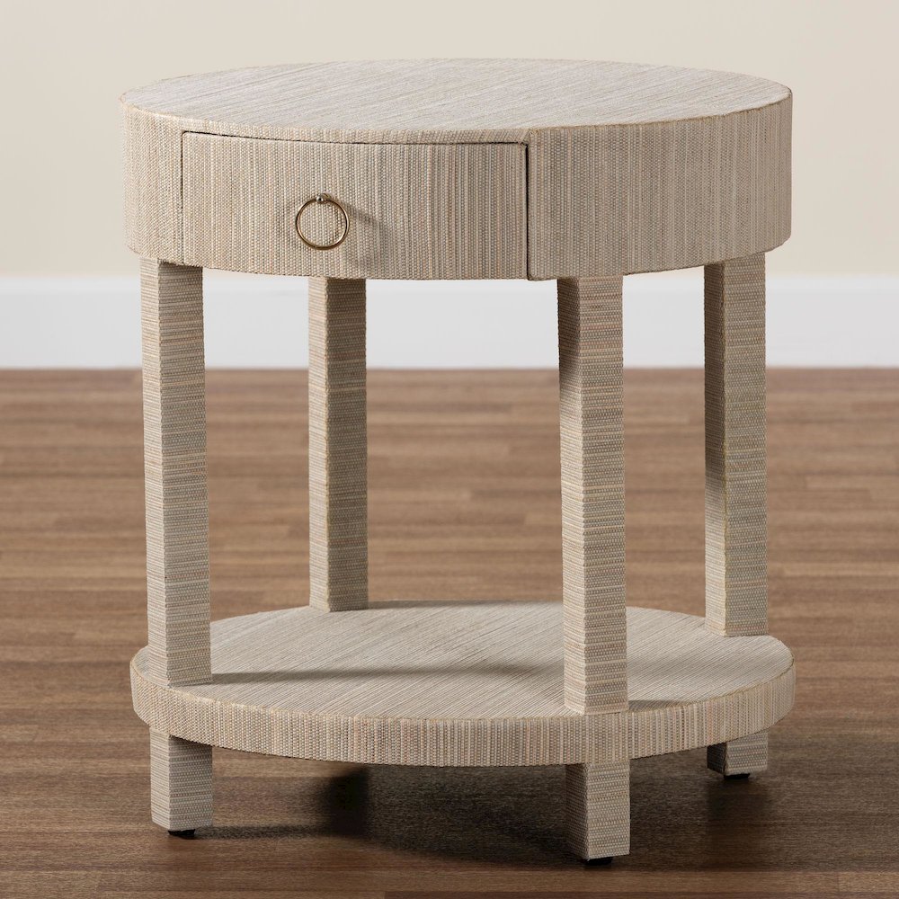 Sadia Bohemian Woven Natural Grasscloth 1-Drawer Nightstand. Picture 10