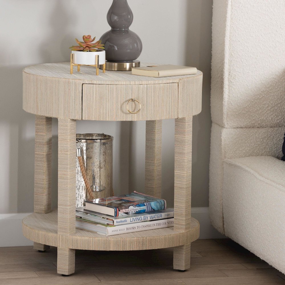 Sadia Bohemian Woven Natural Grasscloth 1-Drawer Nightstand. Picture 9