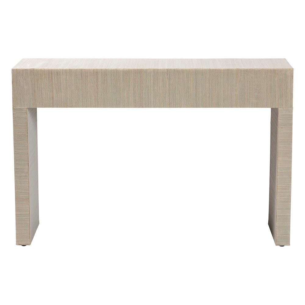 Cielo Bohemian Woven Natural Grasscloth 3-Drawer Console Table. Picture 5