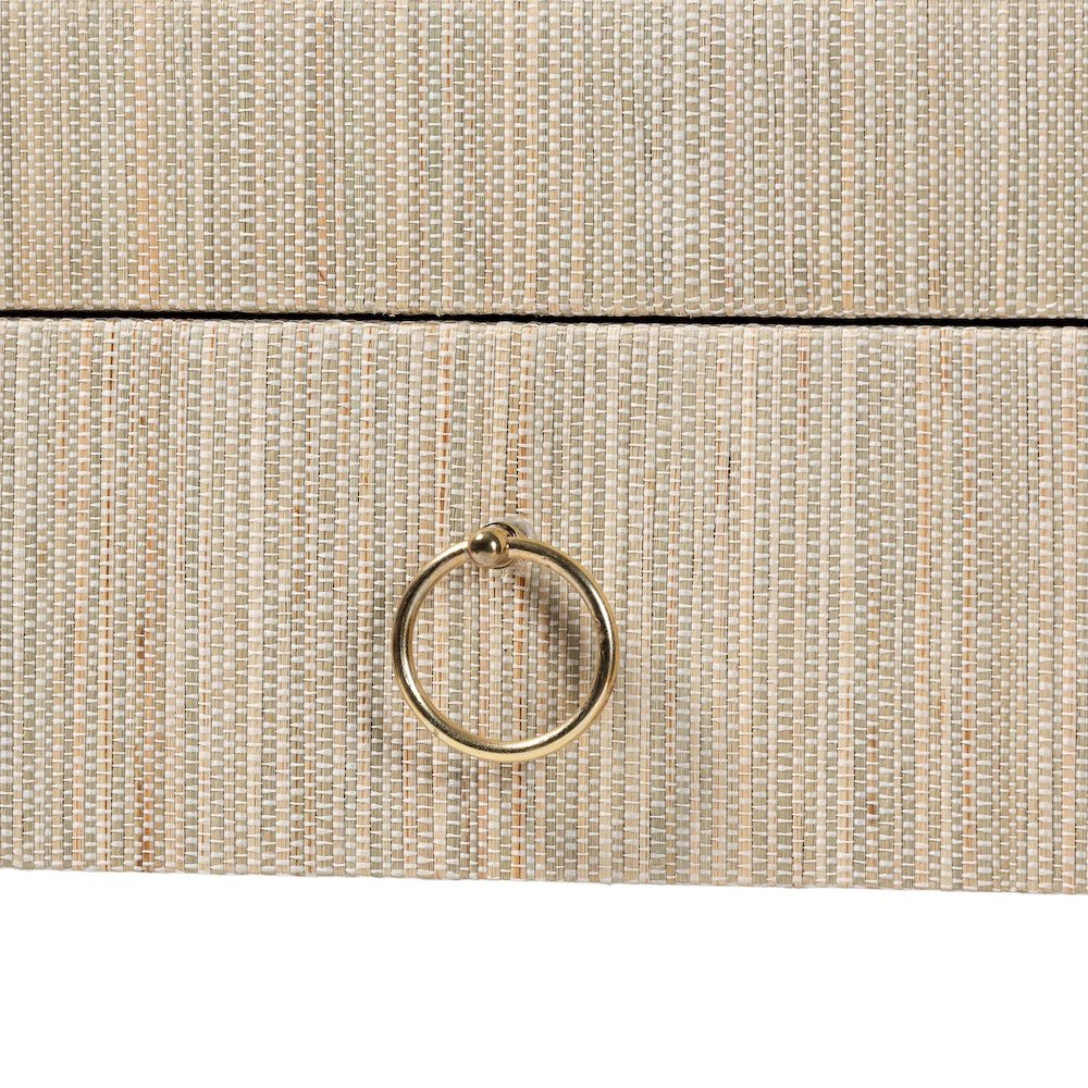 Cielo Bohemian Woven Natural Grasscloth 3-Drawer Console Table. Picture 6