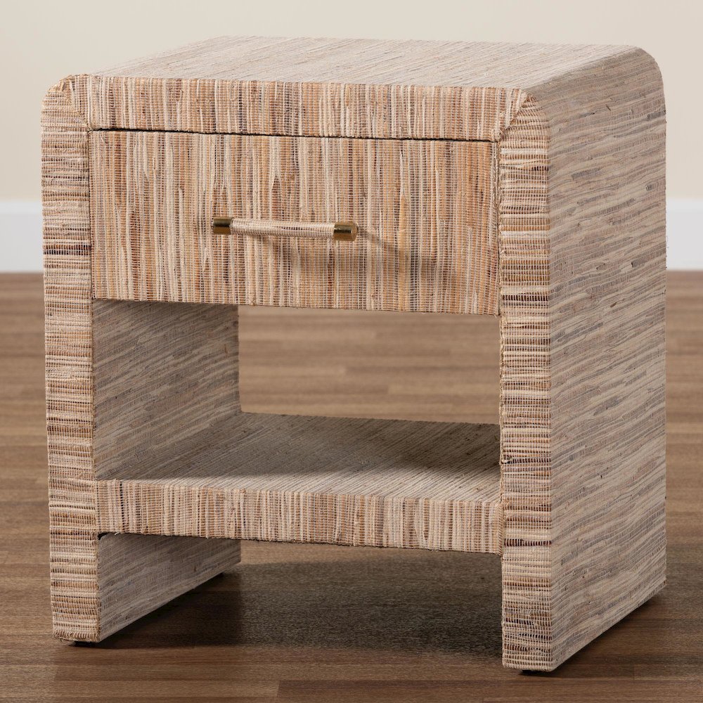 Callan Bohemian Woven Natural Grasscloth 1-Drawer Nightstand. Picture 10