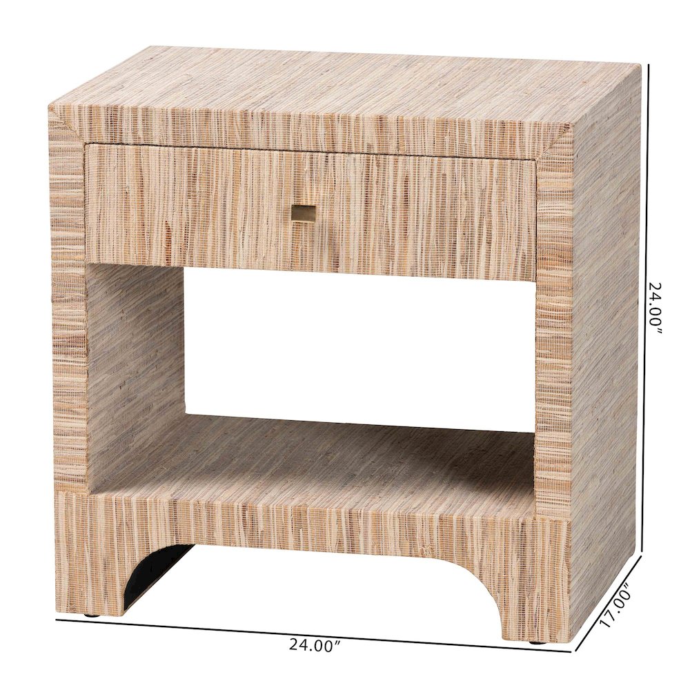 Julia Bohemian Woven Natural Grasscloth 1-Drawer Nightstand. Picture 11