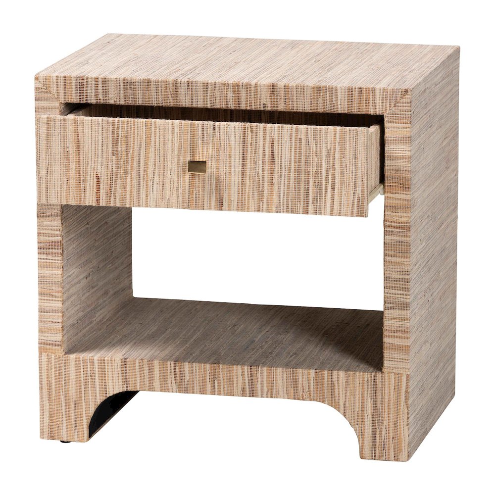 Julia Bohemian Woven Natural Grasscloth 1-Drawer Nightstand. Picture 2