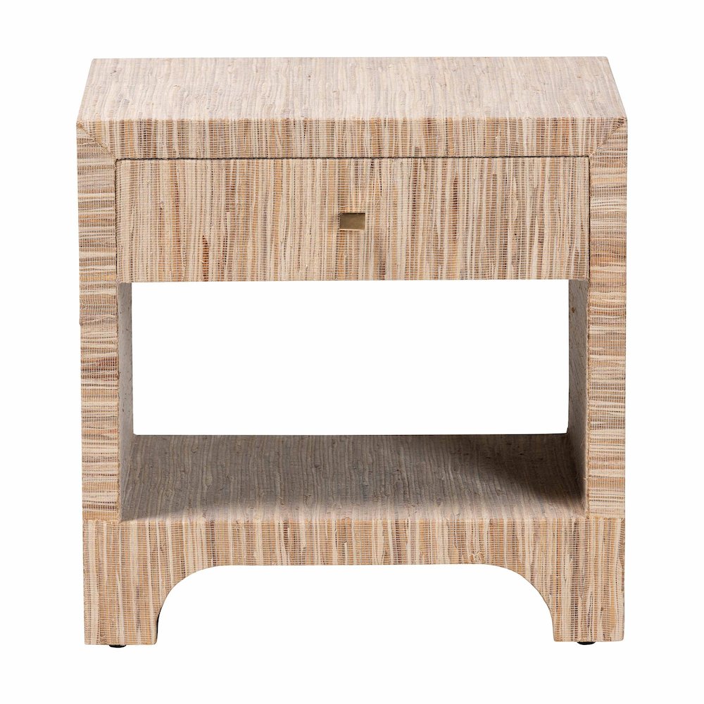 Julia Bohemian Woven Natural Grasscloth 1-Drawer Nightstand. Picture 3