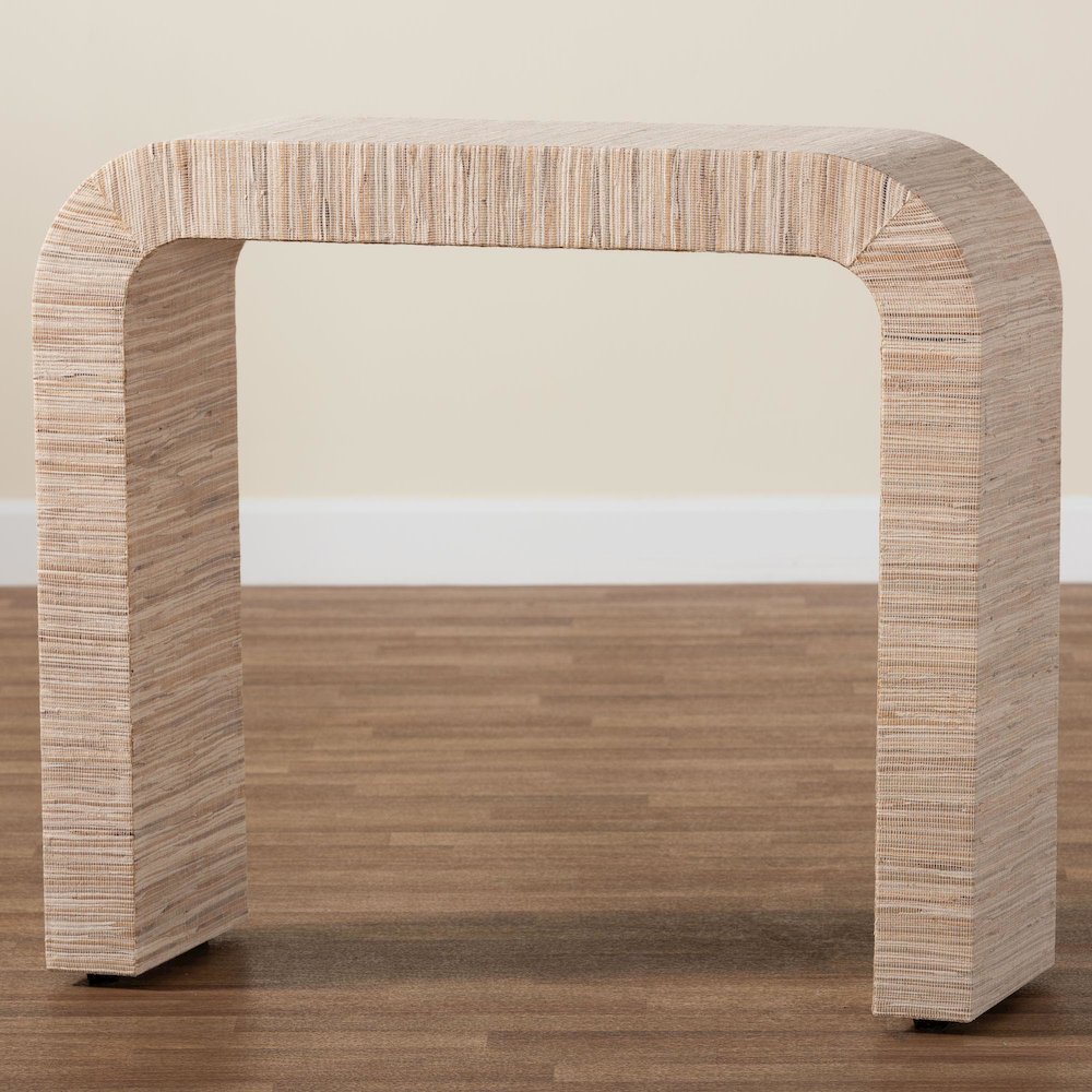 Yareli Bohemian Woven Natural Grasscloth Console Table. Picture 7