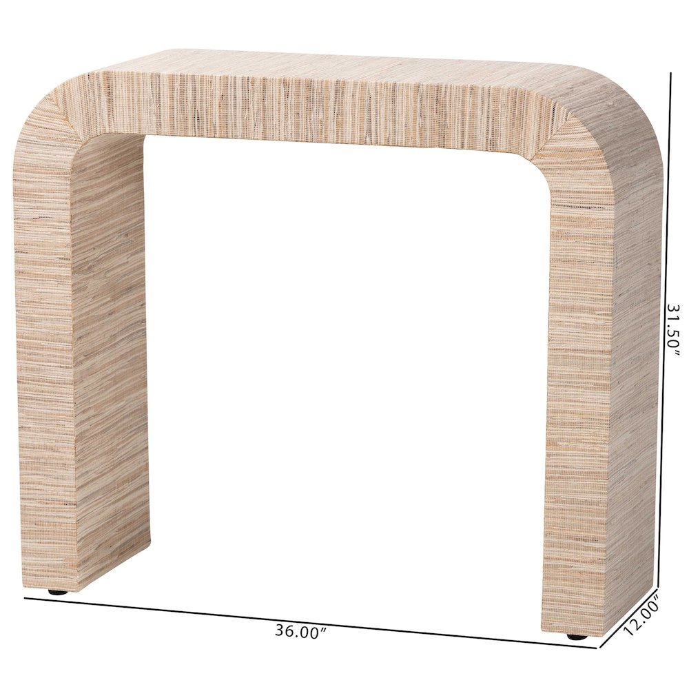 Yareli Bohemian Woven Natural Grasscloth Console Table. Picture 8