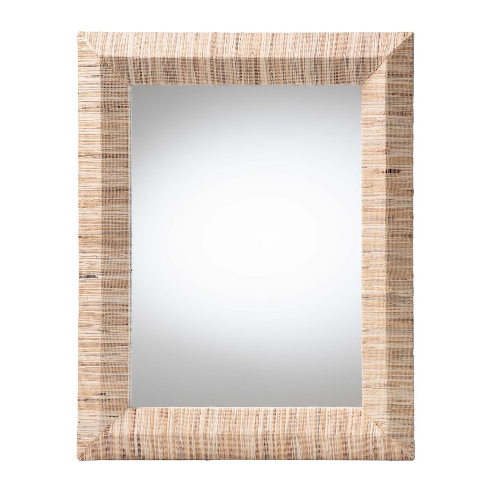Adino Bohemian Woven Natural Grasscloth Rectangle Accent Mirror. Picture 1