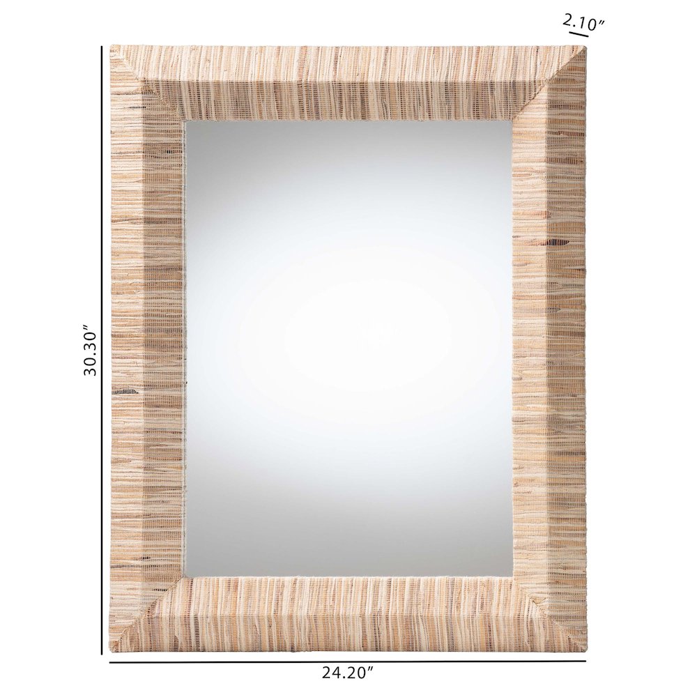 Adino Bohemian Woven Natural Grasscloth Rectangle Accent Mirror. Picture 5