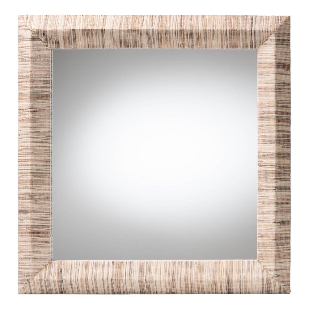 Adino Bohemian Woven Natural Grasscloth Square Accent Mirror. Picture 1