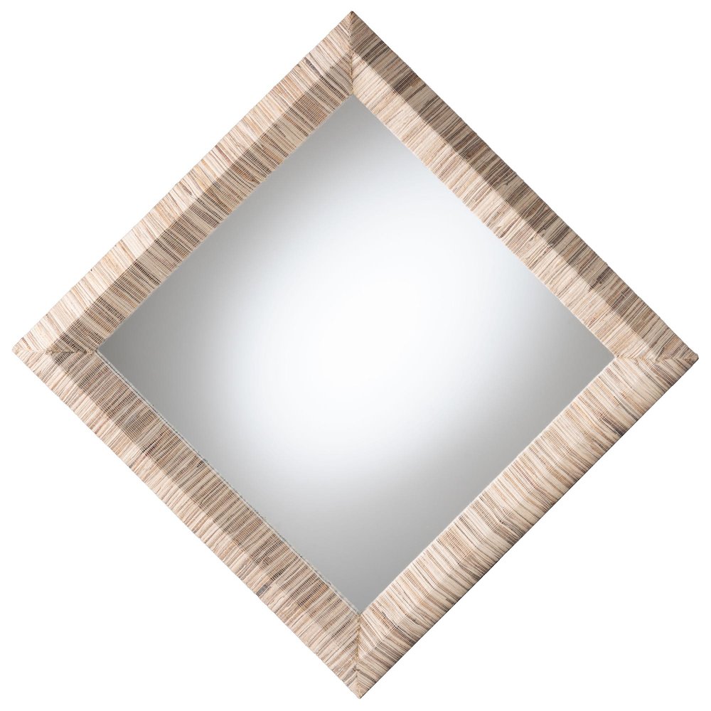 Adino Bohemian Woven Natural Grasscloth Square Accent Mirror. Picture 2