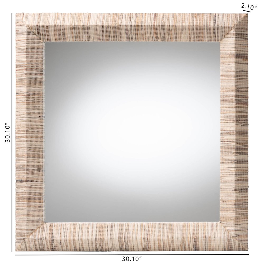 Adino Bohemian Woven Natural Grasscloth Square Accent Mirror. Picture 5