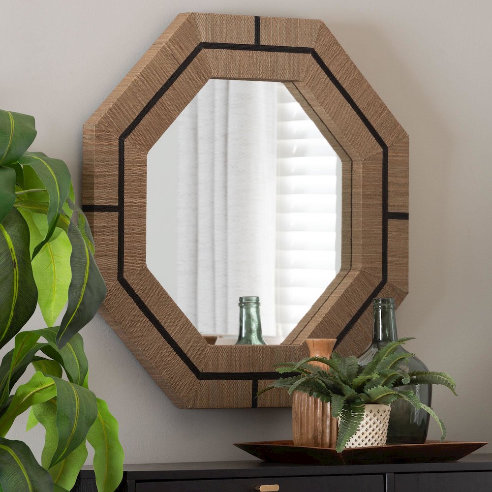 Mirai Bohemian Woven Grasscloth Octagon Accent Mirror. Picture 4