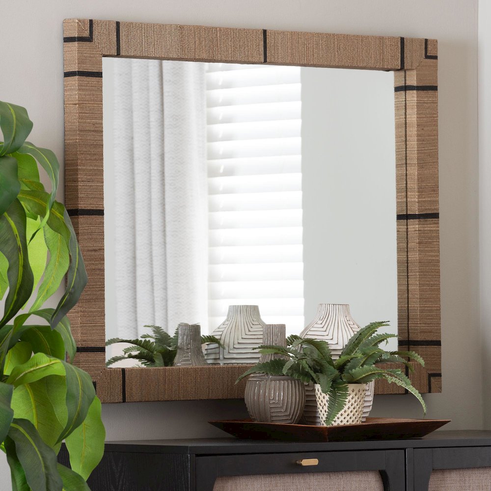 Mirai Bohemian Woven Grasscloth Rectangle Accent Mirror. Picture 4