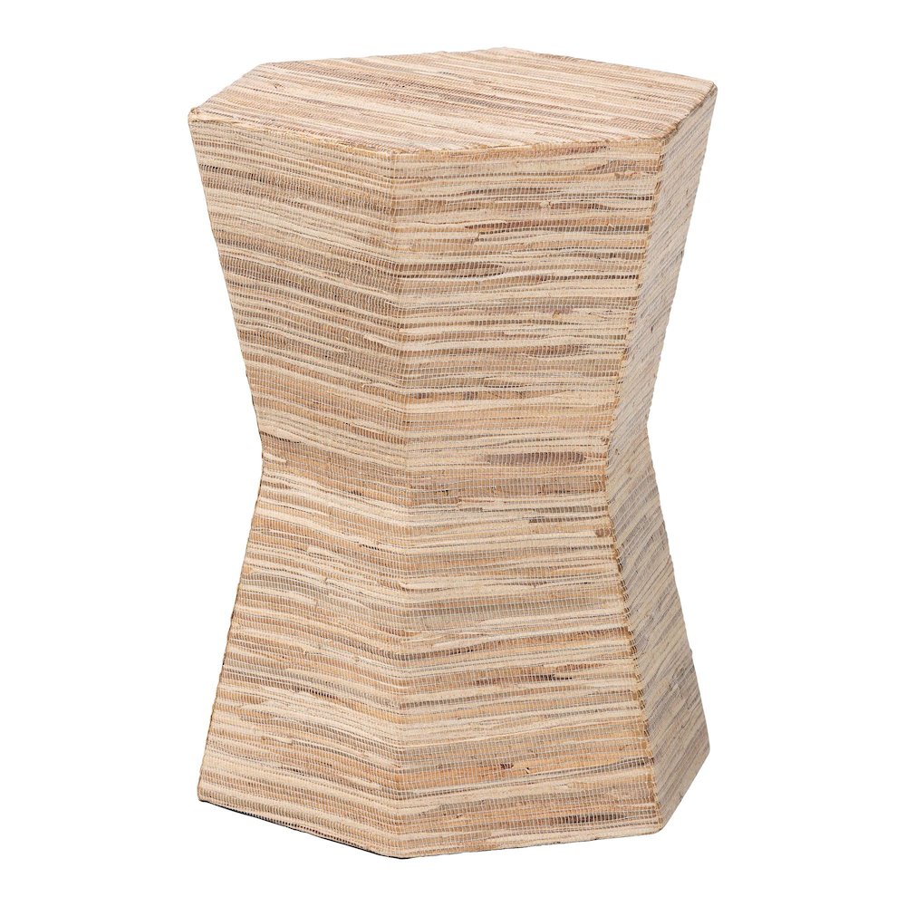 Idana Bohemian Woven Grasscloth Hourglass End Table. Picture 2