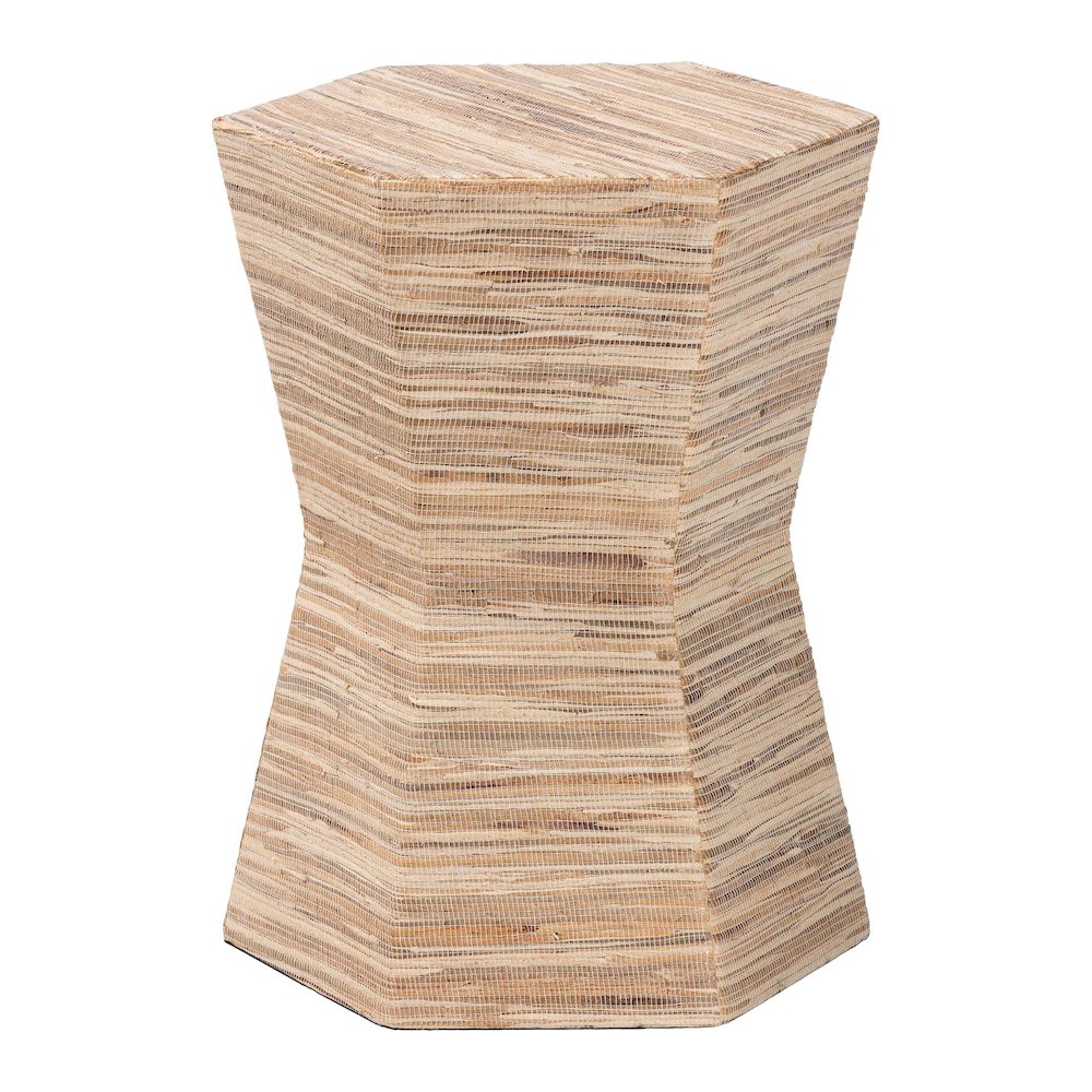 Idana Bohemian Woven Grasscloth Hourglass End Table. Picture 3