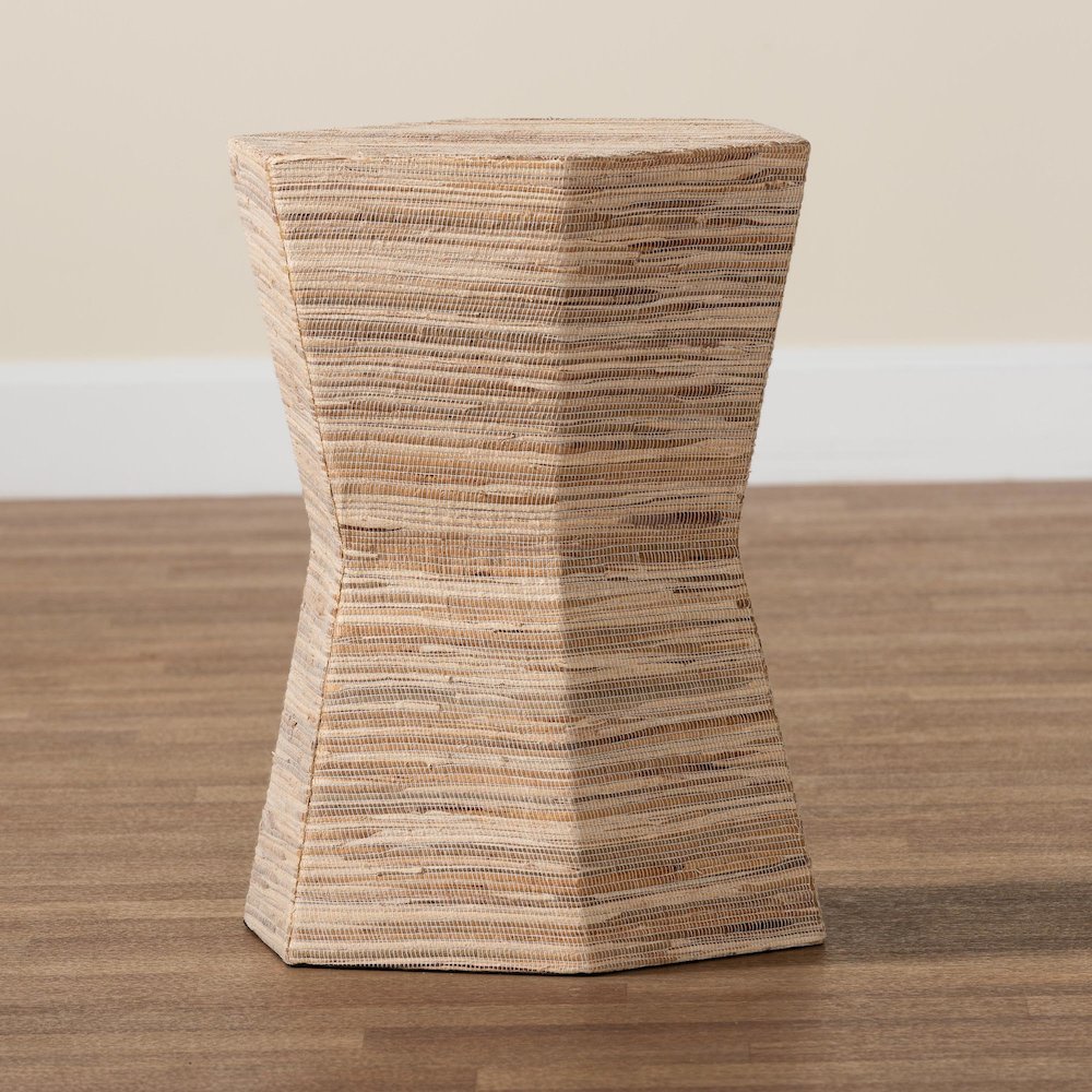 Idana Bohemian Woven Grasscloth Hourglass End Table. Picture 7